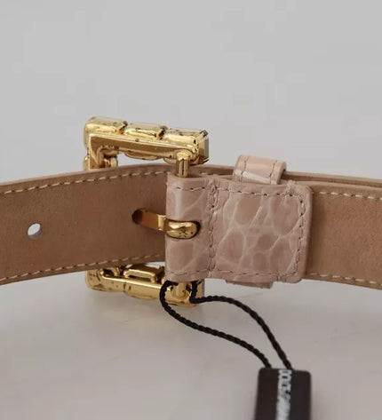 Dolce & Gabbana Beige Leather Crystal Buckle Women Belt