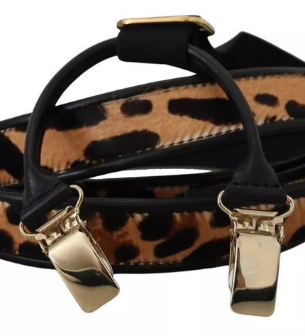 Dolce & Gabbana Brown Leopard Gold Clips Women Suspender Belt