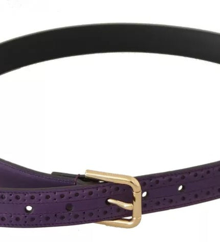 Dolce & Gabbana Purple Leather Gold Logo Engraved Metal Buckle Belt