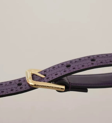 Dolce & Gabbana Purple Leather Gold Logo Engraved Metal Buckle Belt