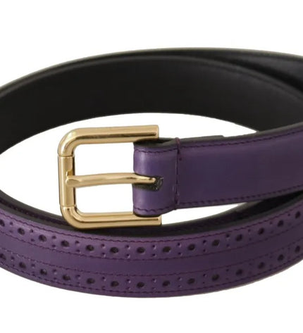 Dolce & Gabbana Purple Leather Gold Logo Engraved Metal Buckle Belt