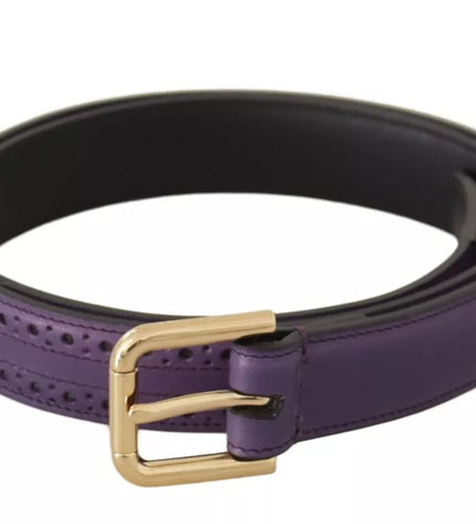 Dolce & Gabbana Purple Leather Gold Logo Engraved Metal Buckle Belt