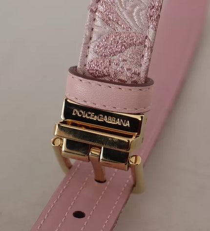 Dolce & Gabbana Pink Jaquard Embroidered Gold Tone Metal Buckle Belt