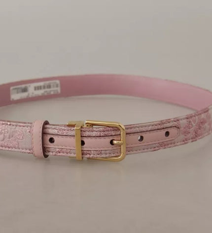 Dolce & Gabbana Pink Jaquard Embroidered Gold Tone Metal Buckle Belt