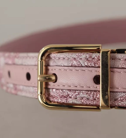 Dolce & Gabbana Pink Jaquard Embroidered Gold Tone Metal Buckle Belt