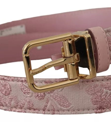 Dolce & Gabbana Pink Jaquard Embroidered Gold Tone Metal Buckle Belt