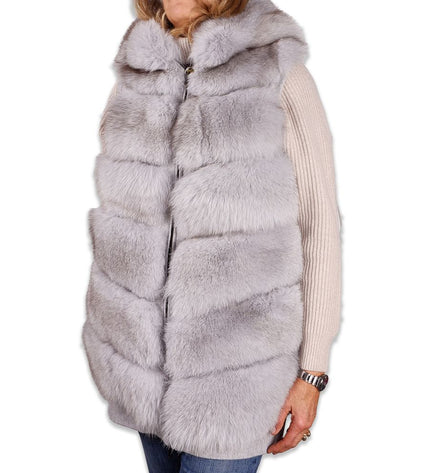 Made in Italy Sleeveless Luxury Wool Coat with Fox Fur Trim