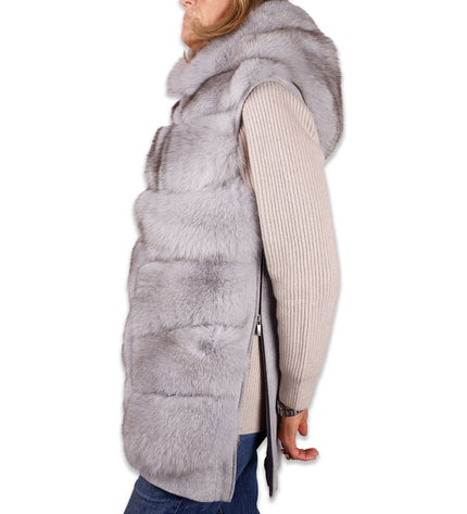 Made in Italy Sleeveless Luxury Wool Coat with Fox Fur Trim