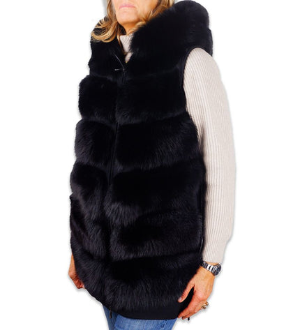 Made in Italy Sleeveless Wool Coat with Fox Fur Trim