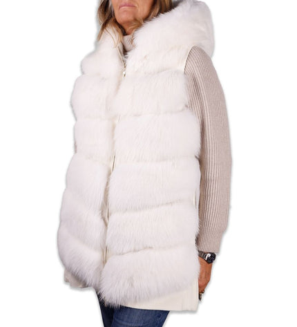 Made in Italy Elegant Sleeveless Wool Coat with Fox Fur Detail