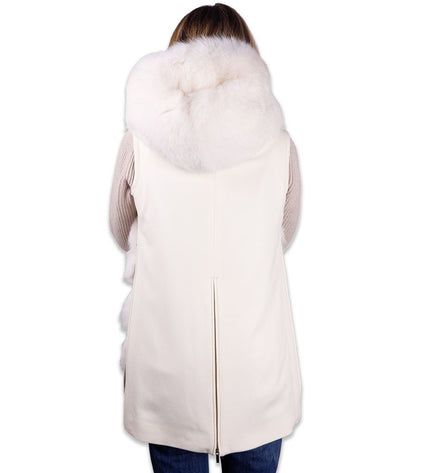 Made in Italy Elegant Sleeveless Wool Coat with Fox Fur Detail