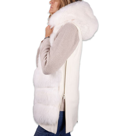 Made in Italy Elegant Sleeveless Wool Coat with Fox Fur Detail