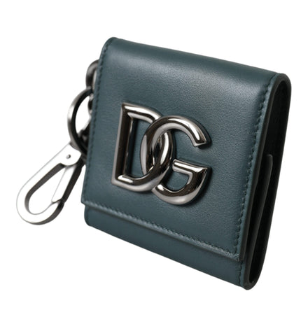 Dolce & Gabbana Green Calfskin Leather DG Logo Keyring Coin Purse Wallet