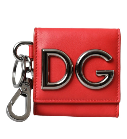 Dolce & Gabbana Red Calfskin Leather DG Logo Keyring Coin Purse Wallet