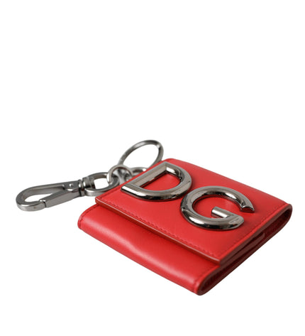 Dolce & Gabbana Red Calfskin Leather DG Logo Keyring Coin Purse Wallet