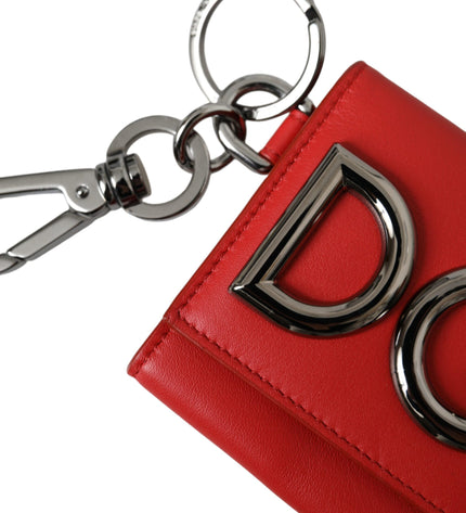 Dolce & Gabbana Red Calfskin Leather DG Logo Keyring Coin Purse Wallet