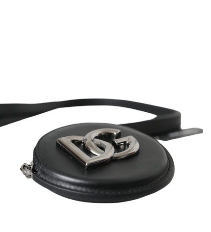 Dolce & Gabbana Black Round Leather DG Logo Coin Purse Lanyard Wallet