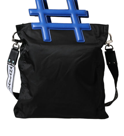 Dolce & Gabbana Black Nylon Blue Leather Hashtag Shopping Tote Bag