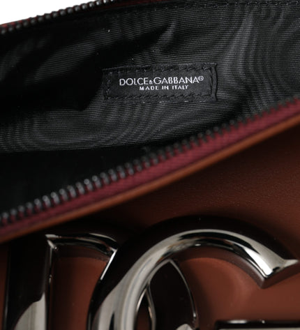 Dolce & Gabbana Brown Calfskin Leather DG Logo Pouch Wrist Strap Bag