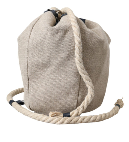 Dolce & Gabbana Beige Canvas Fabric Bucket Sack Pouch Purse Bag