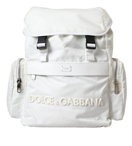 Dolce & Gabbana White Nylon Rubber Logo Backpack Rucksack Bag