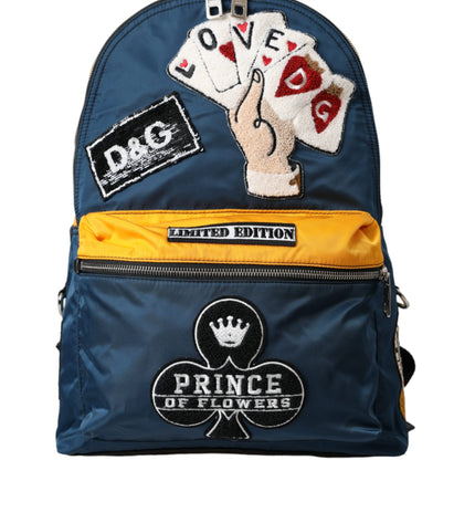 Dolce & Gabbana Blue Yellow Nylon Prince Of Heart Backpack Bag