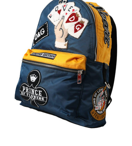 Dolce & Gabbana Blue Yellow Nylon Prince Of Heart Backpack Bag