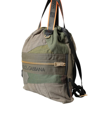 Dolce & Gabbana Military Green Patchwork Rucksack Backpack Bag