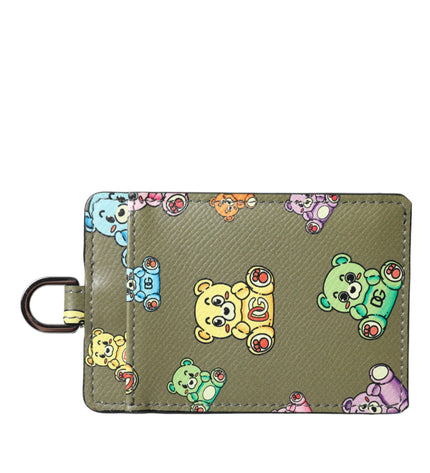 Dolce & Gabbana Army Green Teddy Bear Leather Women Card Holder Wallet