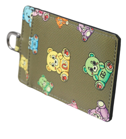 Dolce & Gabbana Army Green Teddy Bear Leather Women Card Holder Wallet