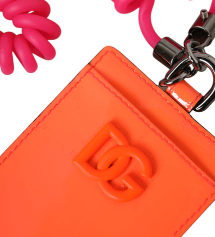 Dolce & Gabbana Orange Pink Leather DG Logo Neck Strap Card Holder Wallet