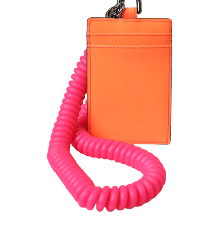 Dolce & Gabbana Orange Pink Leather DG Logo Neck Strap Card Holder Wallet