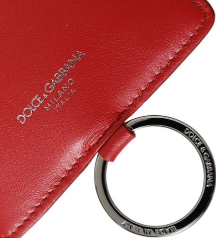 Dolce & Gabbana Red Calfskin Leather Lanyard Logo Card Holder Wallet