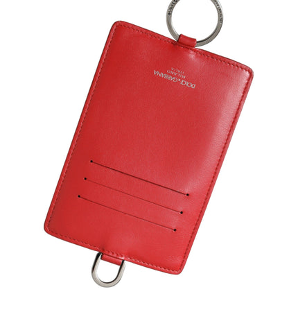 Dolce & Gabbana Red Calfskin Leather Lanyard Logo Card Holder Wallet