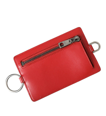 Dolce & Gabbana Red Calfskin Leather Lanyard Logo Card Holder Wallet