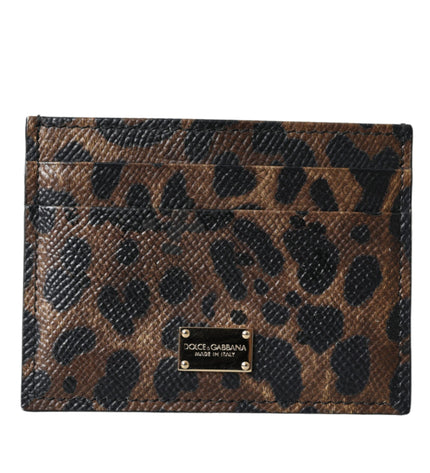 Dolce & Gabbana Brown Leather Leopard Logo Plaque Women Cardholder Wallet