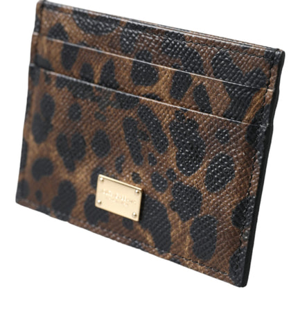 Dolce & Gabbana Brown Leather Leopard Logo Plaque Women Cardholder Wallet