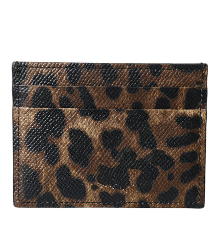 Dolce & Gabbana Brown Leather Leopard Logo Plaque Women Cardholder Wallet