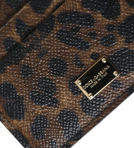 Dolce & Gabbana Brown Leather Leopard Logo Plaque Women Cardholder Wallet