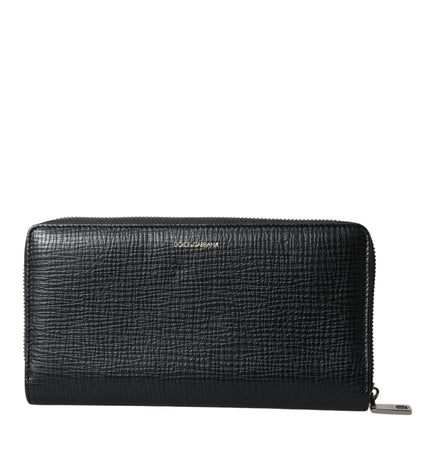 Dolce & Gabbana Black Leather Logo Patch Zip Around Continental Wallet