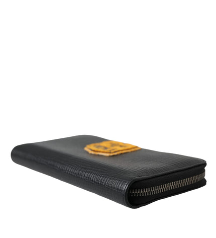 Dolce & Gabbana Black Leather Logo Patch Zip Around Continental Wallet