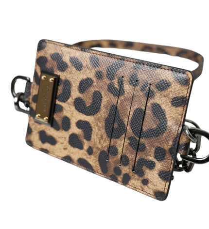 Dolce & Gabbana Brown Leather Leopard Print Logo Plaque Cardholder Wallet