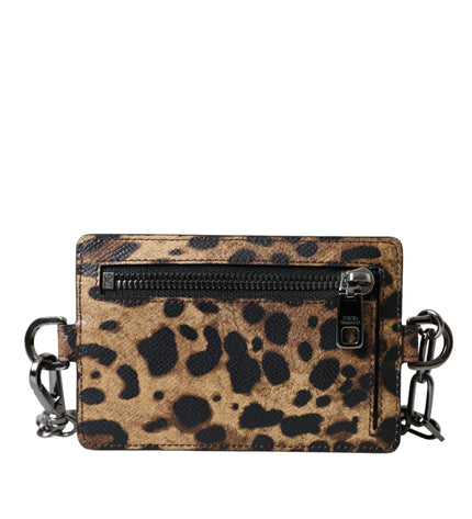 Dolce & Gabbana Brown Leather Leopard Print Logo Plaque Cardholder Wallet