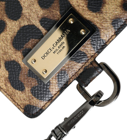 Dolce & Gabbana Brown Leather Leopard Print Logo Plaque Cardholder Wallet