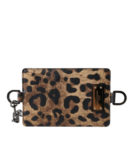 Dolce & Gabbana Brown Leather Leopard Print Logo Plaque Cardholder Wallet