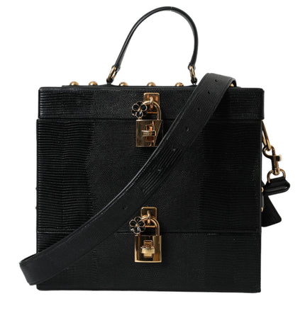 Dolce & Gabbana Black Lizard Embossed Calfskin Leather Double Box Bag