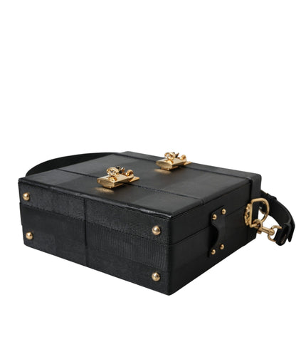 Dolce & Gabbana Black Lizard Embossed Calfskin Leather Double Box Bag