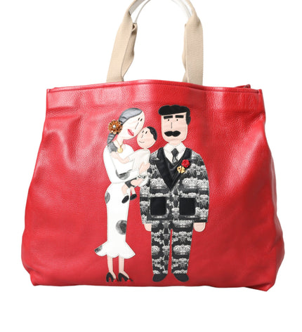 Dolce & Gabbana Red Leather #DGFamily Patch Shopping Tote Bag