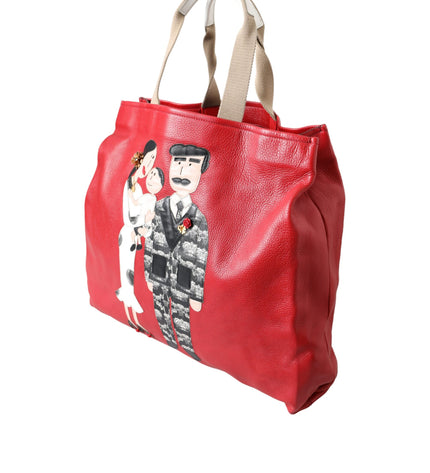 Dolce & Gabbana Red Leather #DGFamily Patch Shopping Tote Bag