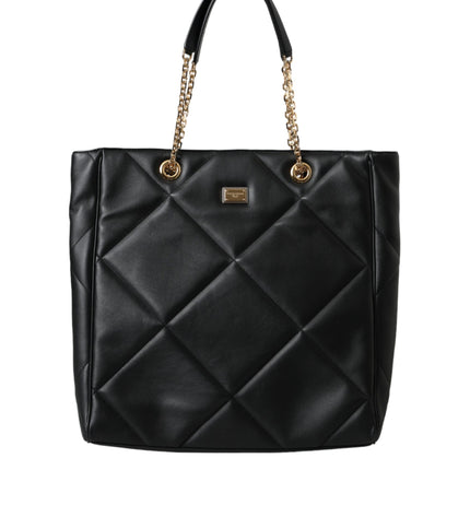 Dolce & Gabbana Black Leather JUNGLE Quilted Shopping Tote Bag